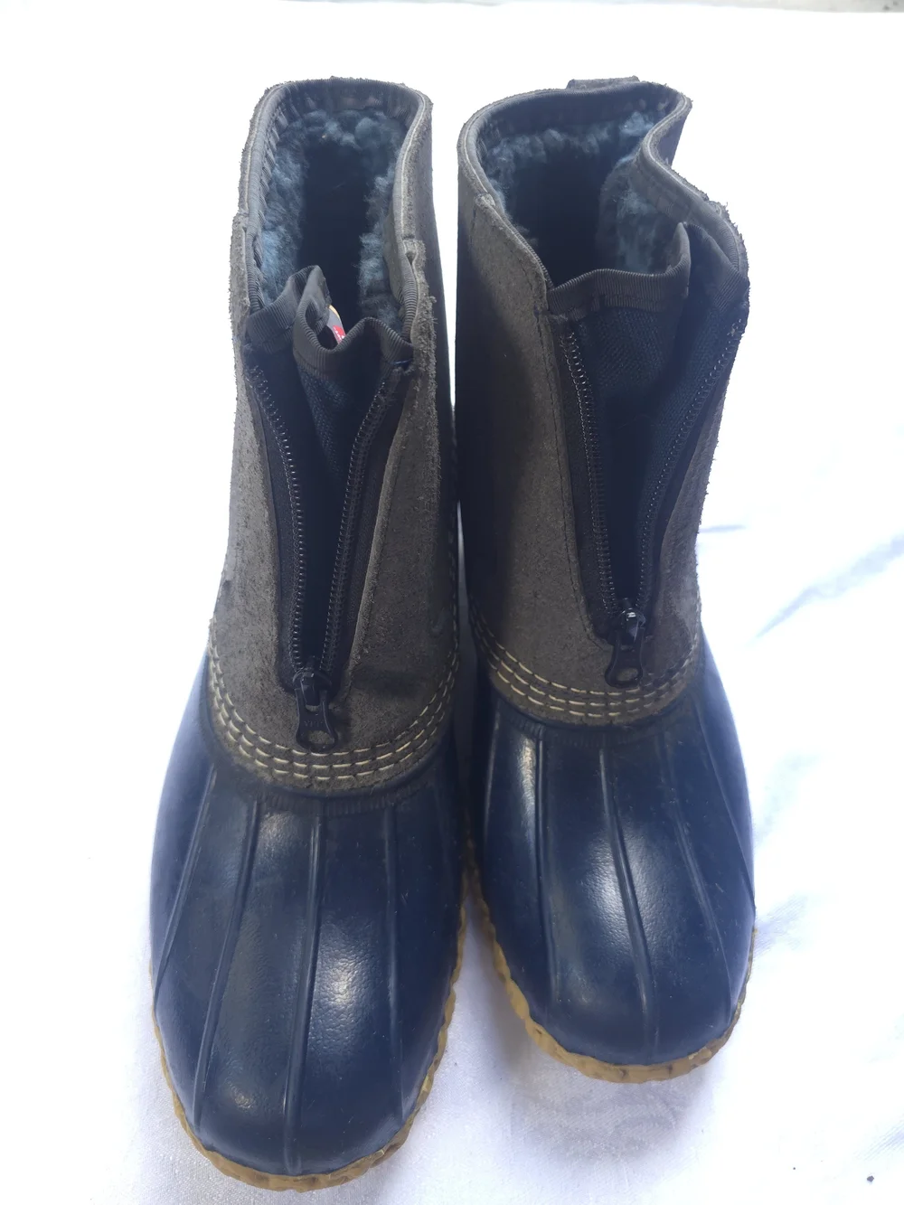 L.L. Bean Brown and Navy Bean Boots with Tan Sole Size 10